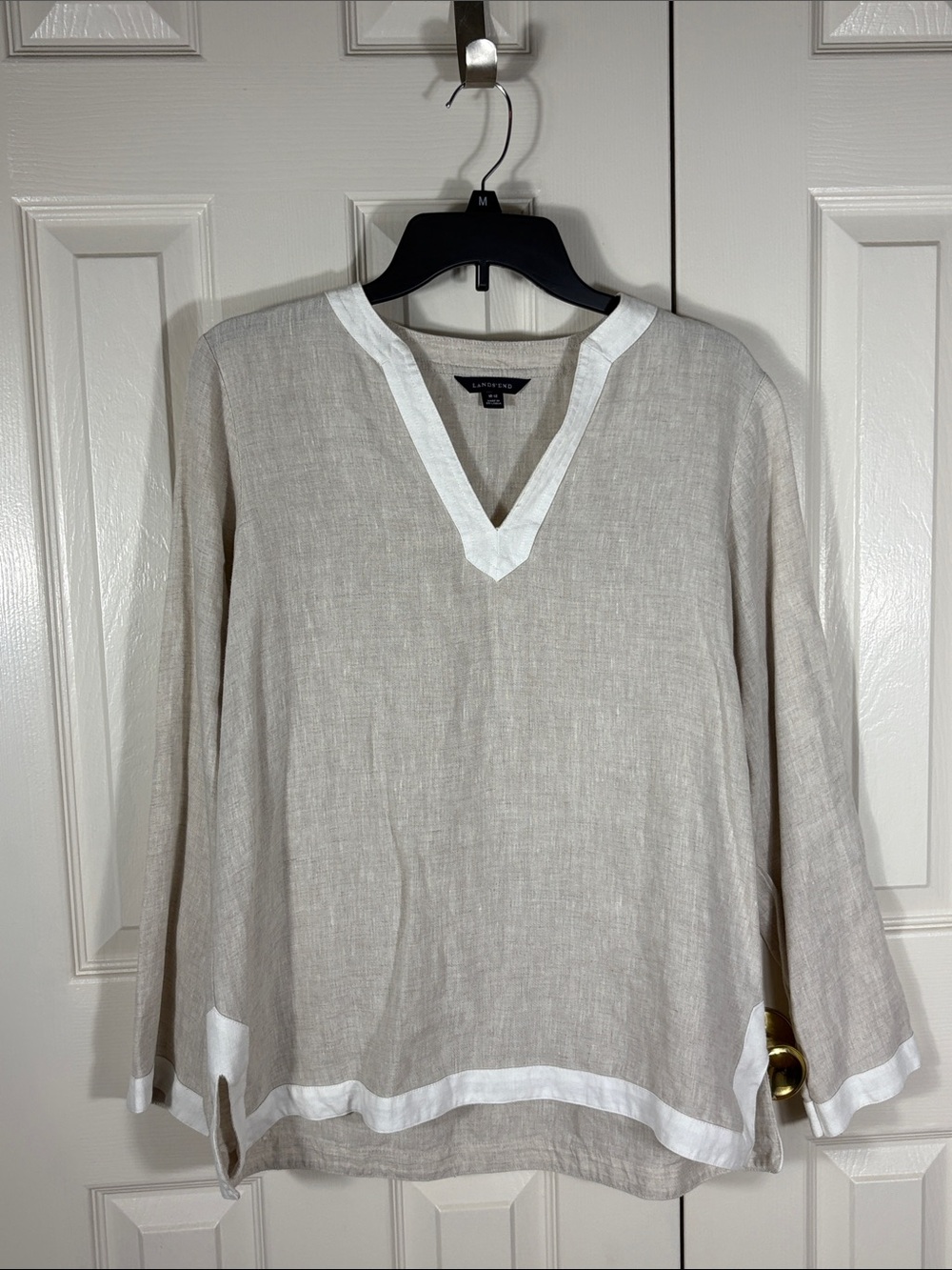 Lands' End Beige Linen Tunic with White Trim